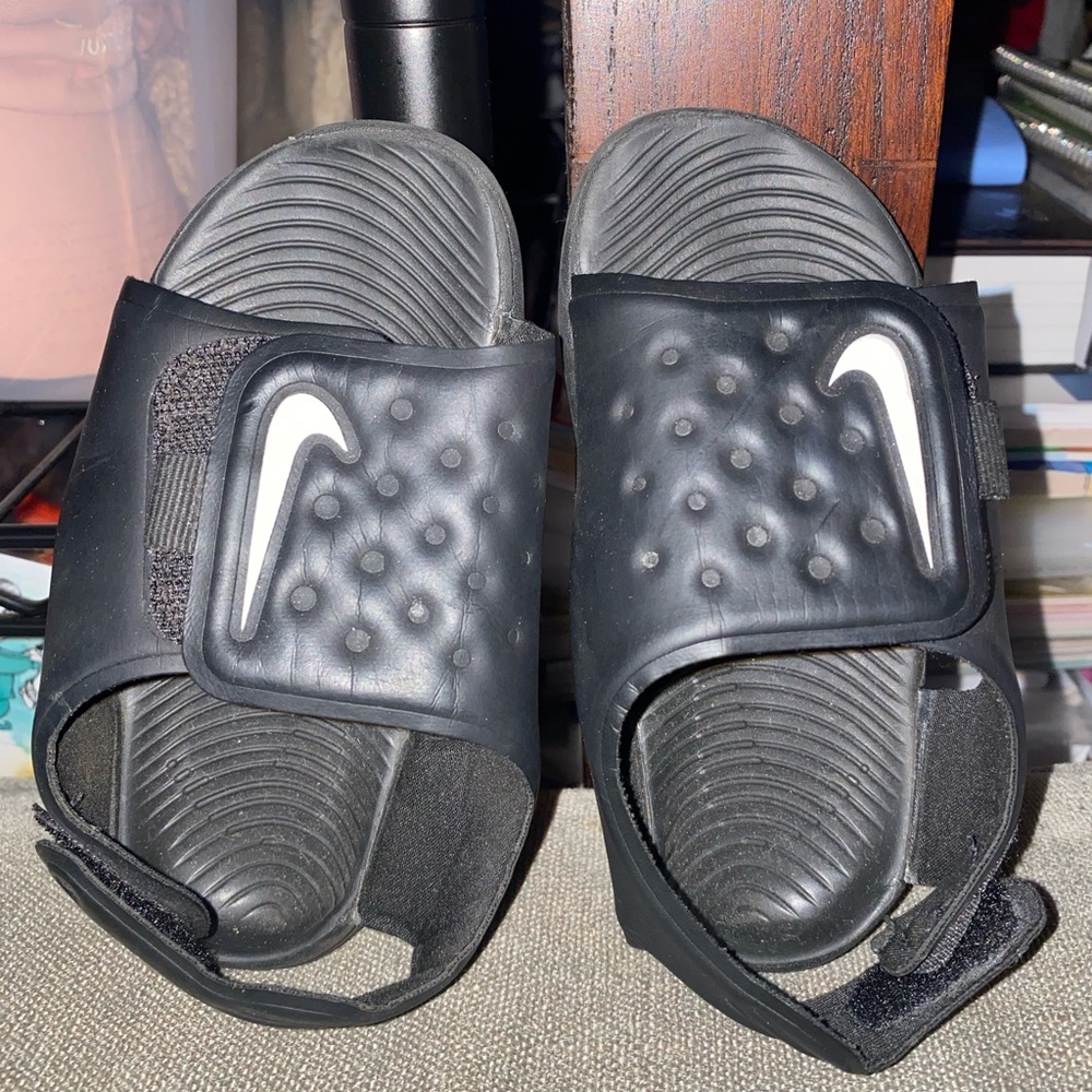 Black Slide Sandals with White Logo